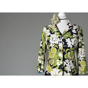 J. Crew Vintage 3/4 Sleeve Retro Green Floral Blazer Academia Preppy *fits S”